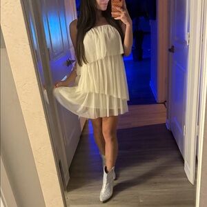 Promesa Cream Strap Layered Dress asymmetrical